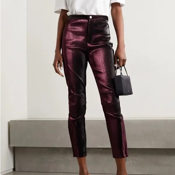 AREA Pants - AREA Lurex Skinny Pants in Burgandy